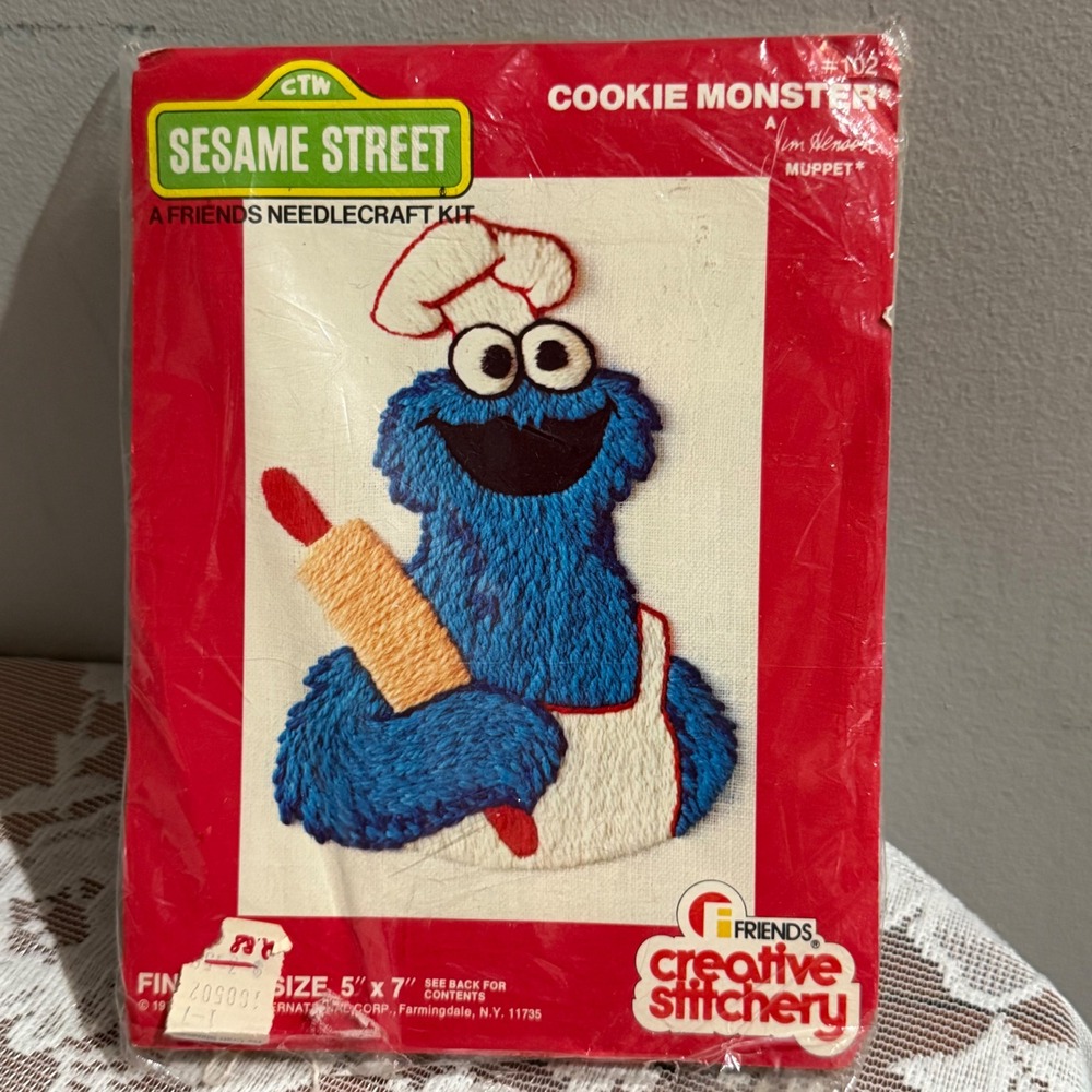 Friends Sesame Street Cookie Monster Needlecraft Kit 5x7 Blue 1977 NEW Vintage